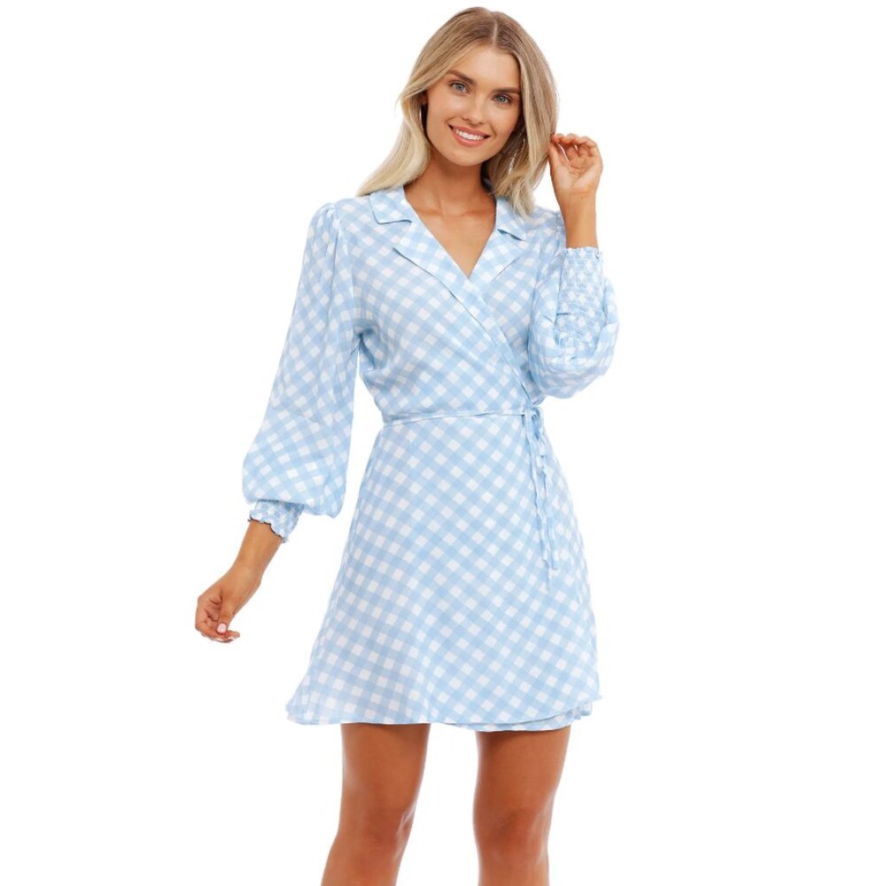 CHARLIE HOLIDAY  Bella Wrap Dress - Blue Gingham - Picture 2 of 5